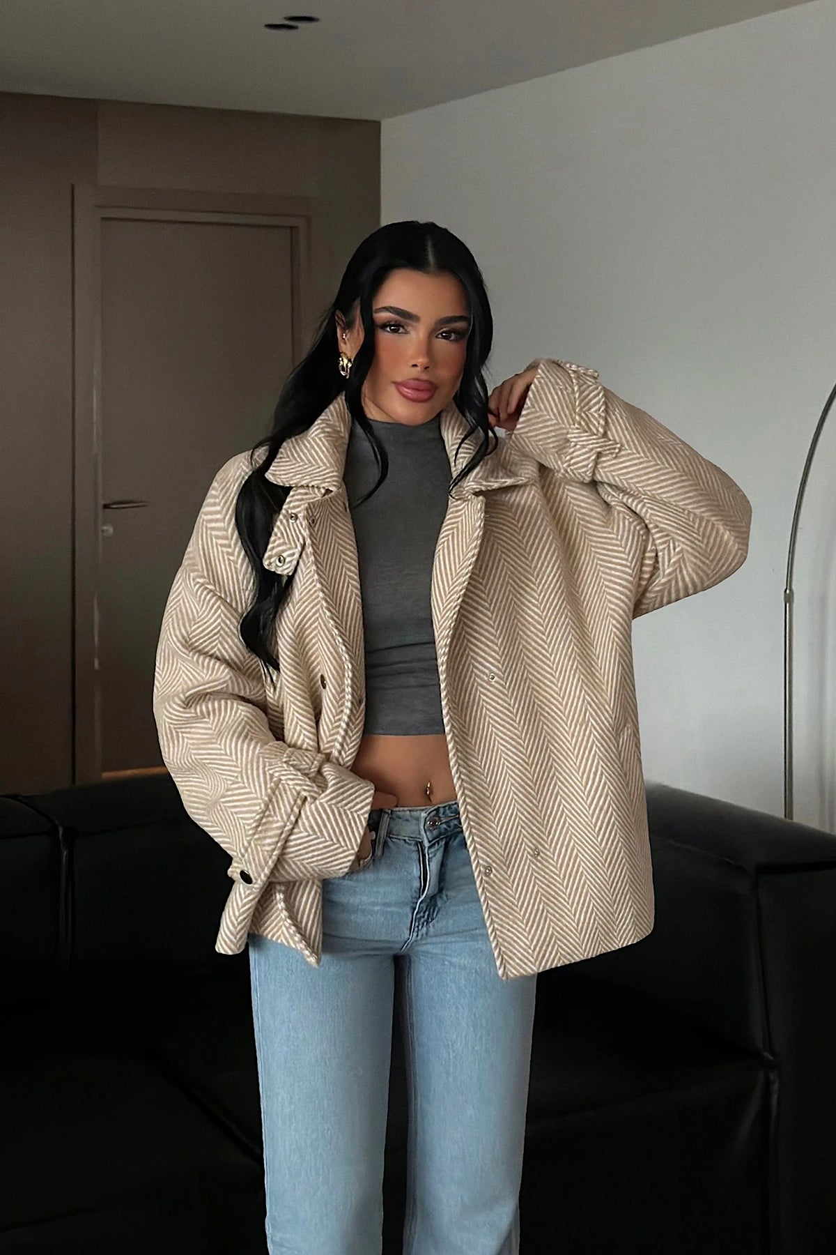 Cream Double Button Detail Jacket
